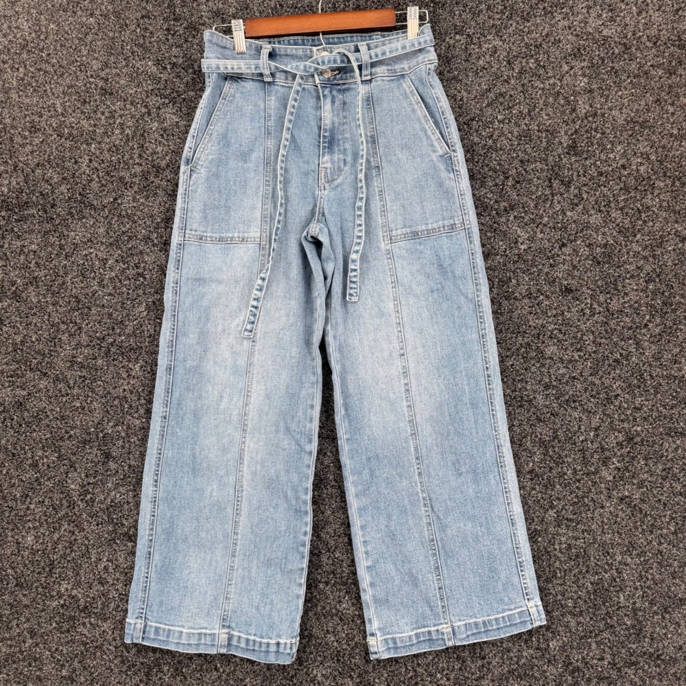 Hudson Los Angeles Wide Leg Jeans Light Wash High Rise Tie Waist Size 4 27